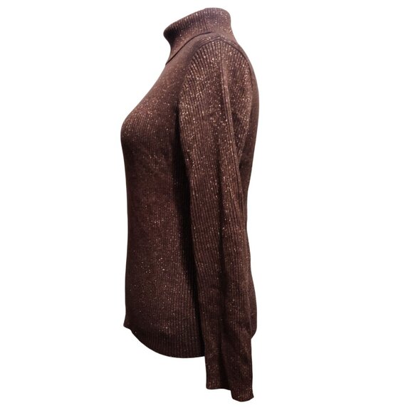 Once Again XL Metallic Brown Ribbed Mock Neck Sweater Shimmer Top Vintage Y2K - Picture 4 of 7
